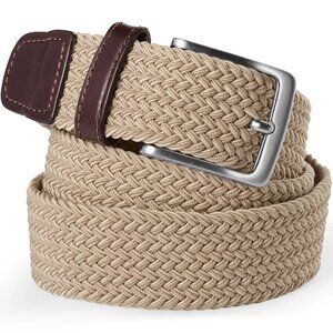 Lands' End Elastic Braided Belt Sz M 32-34 Khaki/Brown Stretch Adjustable